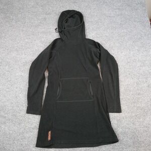 Melanzana Sweater Dress Womens Small Black Micro Grid Hooded Fleece Pocket